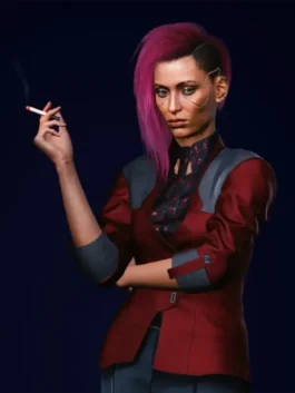 Premium red cotton Cyberpunk 2077 Female V Red Blazer featuring a distinct stand up collar and comfortable fit.