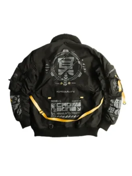 Clean back view of the cotton Cyberpunk Crossbone Techwear Jacket showing its structured technical panels.