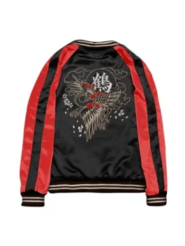 Reversible style perspective of the unique white and black Embroidered Two In One Bomber Jacket with full sleeves.