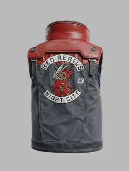 Clean back view of the real leather Cyberpunk Red Rebel Phantom Liberty Rarog Vest showing smooth panel detailing.