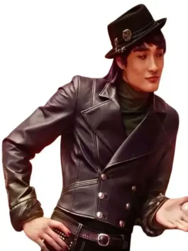 Purple real leather Descendants Brendon Tremblay Jacket featuring a wide lapel collar.