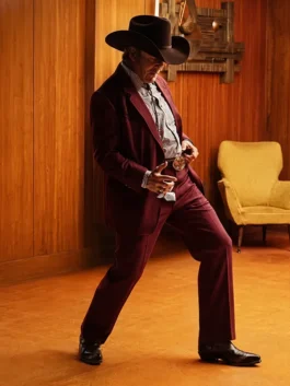 Burgundy Digger 2026 Tom Cruise Suit worn by a model showcasing the full sharp fit of this iconic Tom Cruise Digger film piece