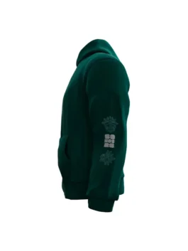 Side profile left view of the fleece FIFA World Cup 2026 Mexico Hoodie highlighting the rib knitted cuffs and full sleeve.