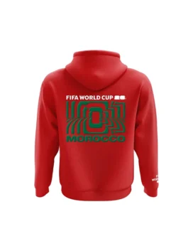 Clean back view of the red fleece FIFA World Cup 2026 Morocco Hoodie showing smooth seams and high-quality fabric drape.