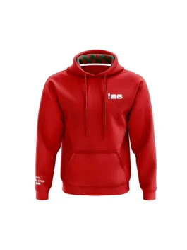 Front view of the red FIFA World Cup 2026 Morocco Hoodie featuring a pullover design and spacious kangaroo pockets.