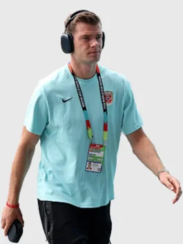 Vibrant blue polyester FIFA World Cup Norway Blue T-Shirt featuring a round neck collar and casual pullover style.