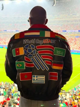 Rear look of Fabolous World Cup Leather Jacket in black real leather showcasing clean stitching and premium fit.