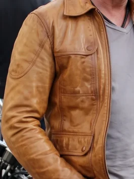Gerard Butler Brown Leather Jacket Close-Up View