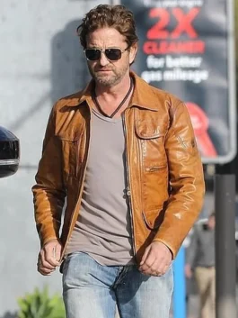Gerard Butler Brown Leather Jacket Front View