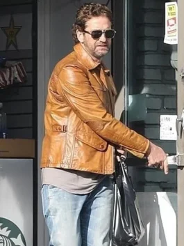 Gerard Butler Brown Leather Jacket Side View