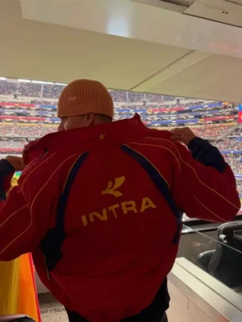 Back view of Harper Beckham Intra x Spain Jacket featuring a clean athletic profile and Spain-inspired graphics