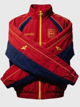 Front view of Harper Beckham Intra x Spain Jacket featuring clean front detailing, Spain-inspired graphics, and a modern fit