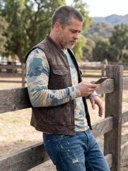 Side view of Heart of the Beast 2026 Brad Pitt Brown Vest featuring a rugged brown finish, sleeveless design, and movie-inspired styling