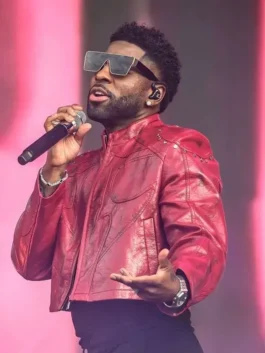 Front view of Jason Derulo Roundhay Festival Red Jacket featuring clean detailing, bold color, and modern celebrity styling