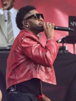 Side view of Jason Derulo Roundhay Festival Red Jacket highlighting its streamlined fit and bold red outerwear design