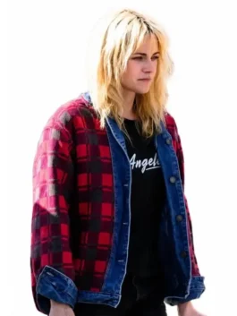 Multicolor denim Kristen Stewart The Wrong Girls Plaid Jacket featuring full sleeves and button cuffs.