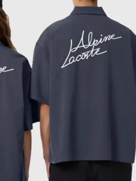 Casual half sleeve Lacoste x Alpine Poplin Shirt in premium dark grey cotton with a single chest pocket.