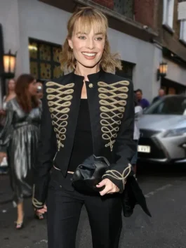 Margot Robbie Embroidered Jacket Front Look