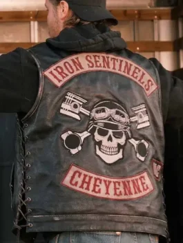 Marshals Luke Grimes Black Leather Vest Back View