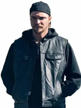 Marshals Luke Grimes Black Leather Vest Front Look