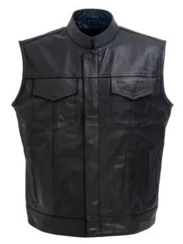 Marshals Luke Grimes Black Leather Vest Front View