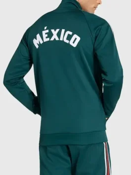Rear view of green Miguel Layun World Cup Mexico Track Jacket showcasing clean fleece fabric and full sleeves.