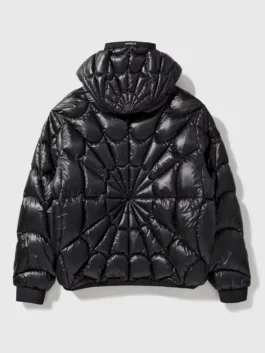 Clean rear view of the black Moncler X Spiderman Padded Jacket showing its neat padded layout.