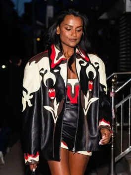 NYC 2026 Simone Ashley Leather Jacket Front Look