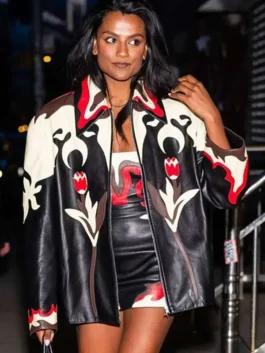 NYC 2026 Simone Ashley Leather Jacket Front View