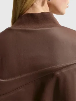 Brown real leather Nike Womens Therma Fit Bomber Jacket featuring a comfortable rib knitted collar.