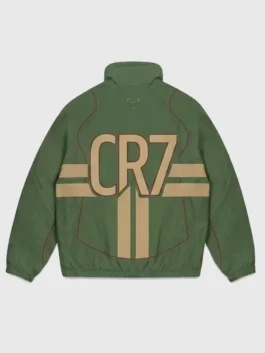 Back view of green Nike x Cristiano Ronaldo One Last Dance Portugal Jacket featuring sleek polyester and elastic cuffs.