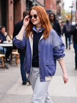 PFW 2026 Joey King Blue Jacket Closure View