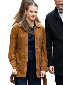 Princess Leonor Brown Suede Leather Jacket Closure View