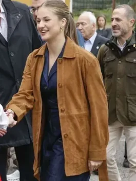 Princess Leonor Brown Suede Leather Jacket Front View