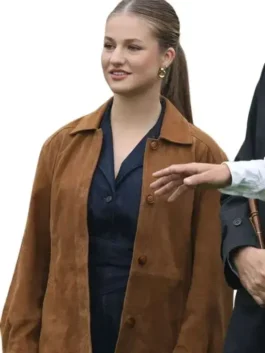 Princess Leonor Brown Suede Leather Jacket View Look