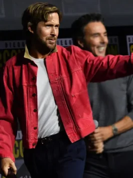 Ryan Gosling ComicCon Red Denim Jacket Closure View