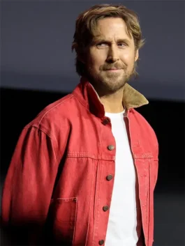 Ryan Gosling ComicCon Red Denim Jacket Front Look