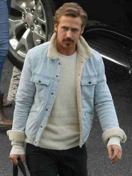 Front view of The Nice Guys Ryan Gosling Fur Jacket with a warm fur-lined design, classic fit, and timeless winter style
