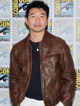 Simu Liu ComicCon Brown Leather Jacket Front View