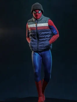 Full look of the multicolor SpiderMan Brand New Day Puffer Vest featuring two handy outside pockets.
