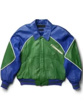 Front view of Swizz Beatz World Peace Leather Jacket featuring detailed graphics, clean fastening, and a modern tailored fit