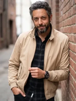 The Fix Zachary Levi Beige Jacket Front View