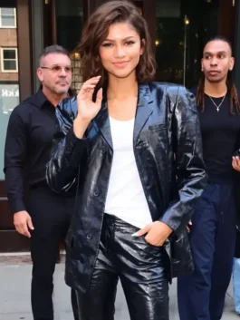 The Odyssey Press Tour Zendaya Leather Blazer Front View