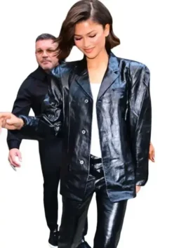 The Odyssey Press Tour Zendaya Leather Blazer View Look