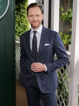 Front view of Tom Hiddleston Wimbledon 2026 Suit featuring structured tailoring, clean lapels, and a refined silhouette