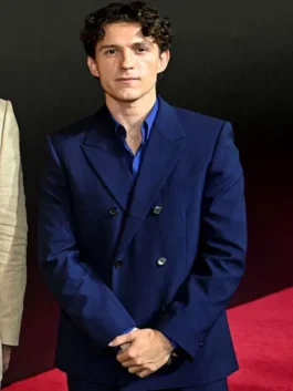 Front view of Tom Holland The Odyssey Premiere Blazer featuring clean lapels, a structured fit, and elegant formal detailing