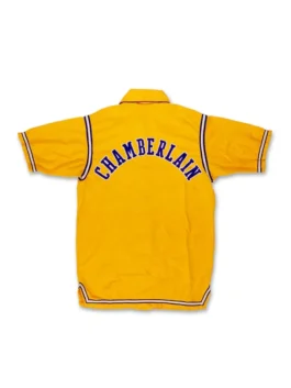 Back look of yellow polyester Wilt Chamberlain Lakers 1972 Finals Warm-Up Jacket with comfortable half length sleeves.