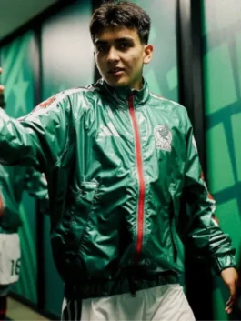 World Cup 2026 Mexico Anthem Jacket in professional green parachute with a luxury stand up collar finish.