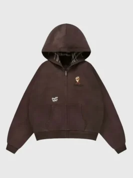 Brown plaid fleece YoungLA x Looney Tunes Plaid Zip-Up Hoodie with full sleeves and front zipper.