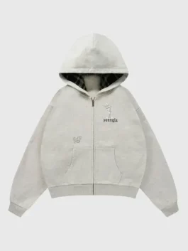 Grey plaid fleece YoungLA x Looney Tunes Plaid Zip-Up Hoodie featuring a comfortable hooded collar.